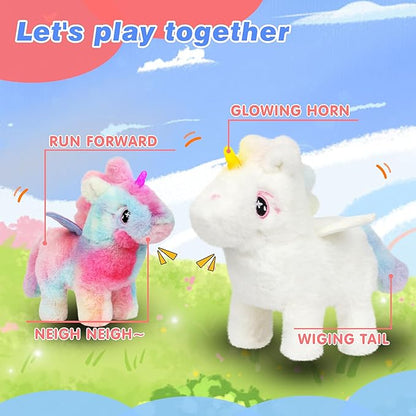 Hopearl Walking Unicorn with Glowing Horn Interactive Electronic Pet Plush Unicorn Toy with Sounds and Movements Animated Gift for Toddlers Birthday, Rainbow, 7''