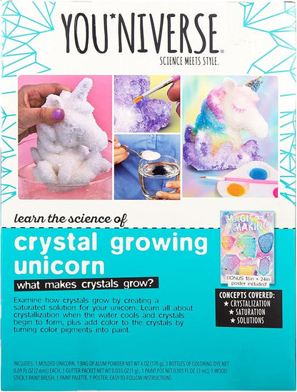 Just My Style Youniverse Crystal-Growing Unicorn by Horizon Group USA, DIY Crystal Growing Kit, STEM Kit, Grow Crystals on a 3D Unicorn Figurine, Includes Container for Crystal Growing, Paints & More