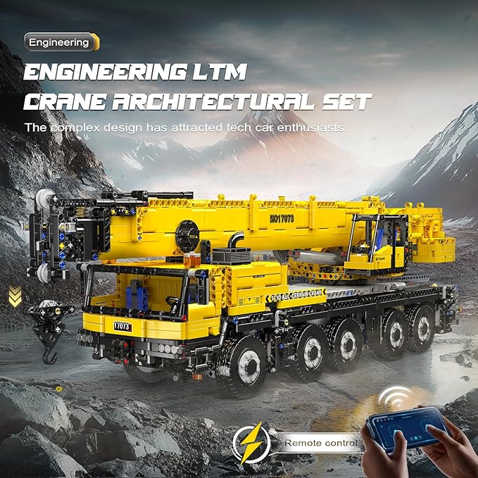 Mould King 17073 Engineering Truck Construction Set, Remote Control LTM 1110 Crane Building Block (3218 Pieces), Assembly STEM Heavy-Duty Car Brick Toys with Motors for Kids/Adult 14+