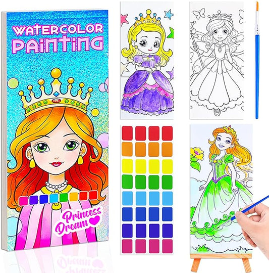 BAOXUE Water Color Paint Sets for Kids, Pocket Watercolor Painting Coloring Book, Paint with Water Books for Kids Ages 4-8, Art Craft Set for Girls Boys Drawing with Brush