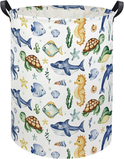 Ocean Kids Laundry Basket Baby Hamper Sea World Toy Storage Bin for Boys Room Decor Baby Nursery Hamper Gift Baskets for Bedroom Bathroom(Ocean)