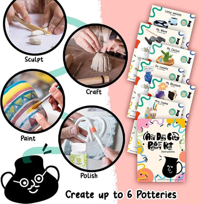 FosterToys™ Air Dry Clay Pottery Kit for Beginners | DIY Clay Kit for Adults, Sculpting Tools Set & Step-by-Step Guide, 12 Paints, Paintbrush,Varnish, Sponge, Kids Teen Christmas Birthday Holiday Gift