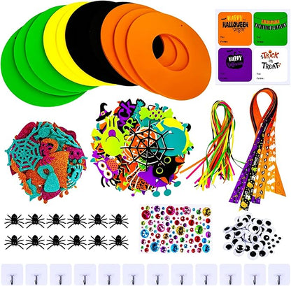 Winlyn 12 Sets Halloween Craft Kits Fall Crafts DIY Halloween Wreath Decorations Art Sets Pumpkin Monster Candy Corn Spider Bat Arts and Crafts Halloween Foam Stickers for Kids Classroom Activities