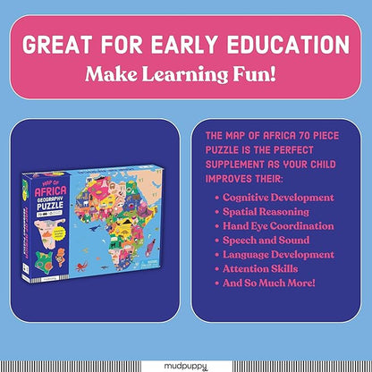 Mudpuppy Map of Africa – 70 Piece Geography Puzzle with Country-Shaped Pieces and Iconic Landscapes Cultural Items and More