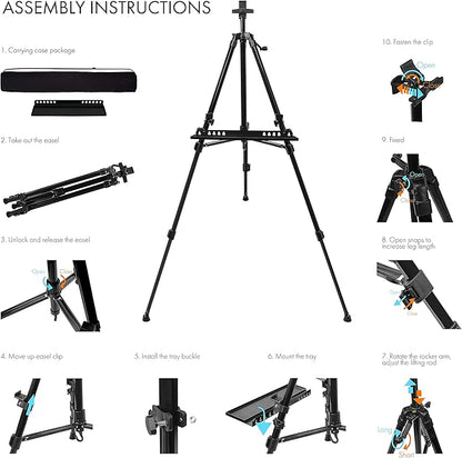 Artify 61 Inches Painting Easel Stand, Adjustable Height from 22-61”, Tripod for Painting and Display with a Carrying Bag, Aluminum, 1PACK, Black