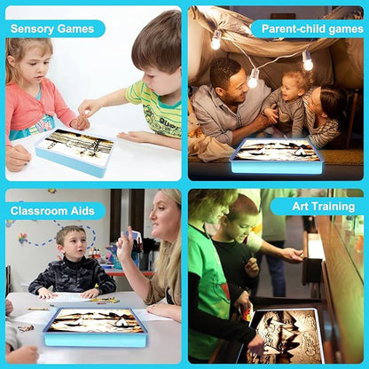 Kids Light Table Sand Painting Light Box Sand Drawing Toys Drawing Art Kits with Adjustable LED Lights in 7 Colors Sand Table (Blue)