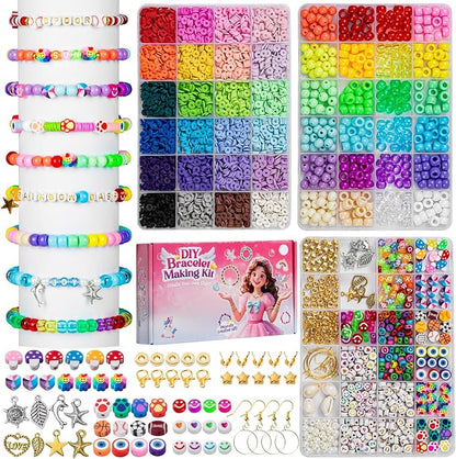Taybonds DIY Bracelet Making Kit for Beginners, Jewelry Making Ket with Polymer Clay Charms, Alphabet Beads, Pony, Pearl and Clay Beads, Unicorn Mermaid Panda Charms for Gifts Party