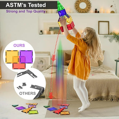 Magnetic Tiles Building Blocks Toy - STEM Educational Magnet Set for Kids, Creativity Preschool Learning Sensory Montessori Toddler Toys for Boys & Girls 3+ Years Old - 57PC