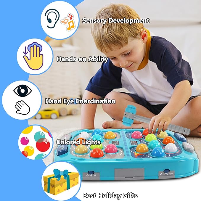 Whack Mole Game for Toddlers, 11x15 Inch Large Whacking Toy with Sound and Light, Interactive Pounding Toy for Kids, 9 Speeds for Beginners/The Skilled/Experts to Challenge, Toys for 3+ Year Old Boys