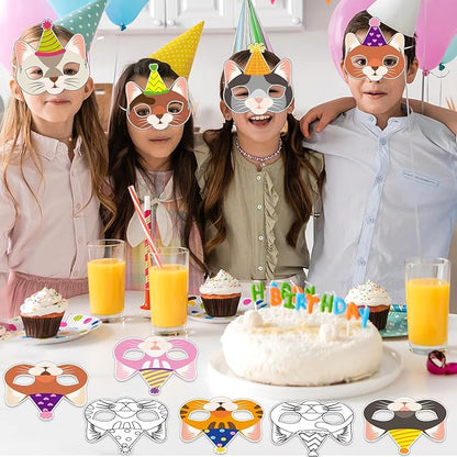 Lonfliness 36 Set Cat Coloring Mask Animal Paper Arts Crafts Kids Color Your Own Birthday Cat Blank DIY Mask Masquerade Birthday Party Dress-Up Decoration Favor School Classroom Activity Game Supplies