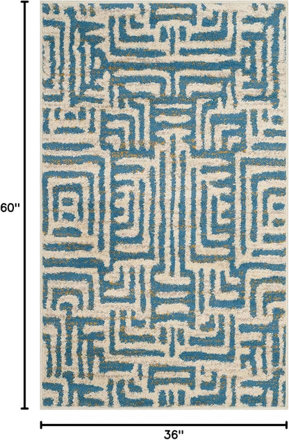 SAFAVIEH Amsterdam Collection Accent Rug - 3' x 5', Ivory & Light Blue, Modern Abstract Design, Non-Shedding & Easy Care, Ideal for High Traffic Areas in Entryway, Living Room, Bedroom (AMS106C)