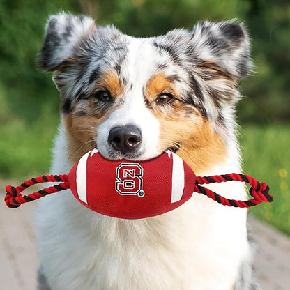 Pets First North Carolina State Football Dog Toy, Tough Quality Nylon Materials, Strong Pull Ropes, Inner Squeaker, Collegiate Team Color