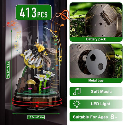 Mould King Bee Insect Building Block Set, Creative Flower Bug Kits Toys with Music Display Box, Collection DIY Office Home Decor for Adutls Kids Girls 8+, 10104