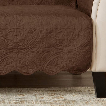 Great Bay Home Medallion Stitched Solid Furniture Protector Stain Resistant Durable Furniture Protector Elenor Collection (Sofa, Chocolate/Taupe)