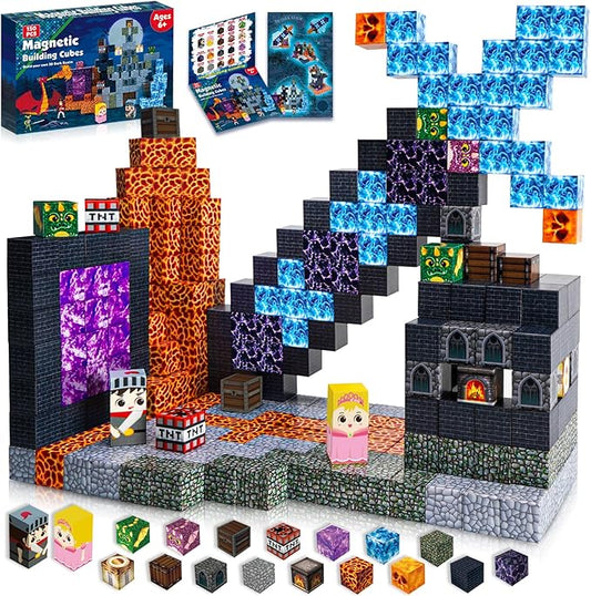 Magnetic Blocks - 150 PCS Build Magnetic Dark Castle Sword Domain World - Magnetic Construction Cube Toys - STEM Montessori Sensory Toys for Toddlers 6 7 8 9 10 Year Old Boys & Girls