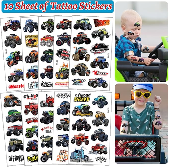 Monster Truck Party Favors 24 Pcs Monster Truck Slap Bracelets 50 Pcs Monster Truck Stickers 80 Pcs Monster Truck Tattoos Monster Truck Birthdays Decorations Supplies for Kids Boys Classroom Rewards