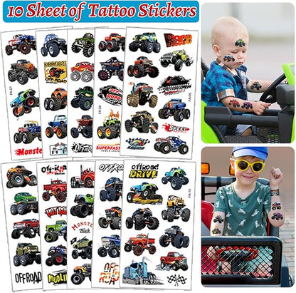 Monster Truck Party Favors 24 Pcs Monster Truck Slap Bracelets 50 Pcs Monster Truck Stickers 80 Pcs Monster Truck Tattoos Monster Truck Birthdays Decorations Supplies for Kids Boys Classroom Rewards