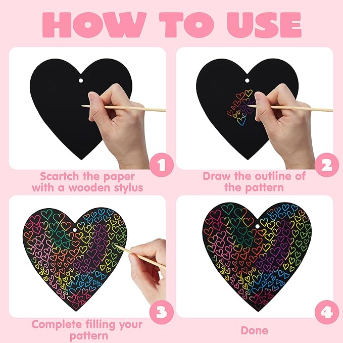 JOYIN 24 Packs Valentines Day Cards with Scratch Heart Paper, Magic Color Heart Rainbow Scratch Cards for Kids Crafts and Art Classroom Exchange, Valentine's Party Favors