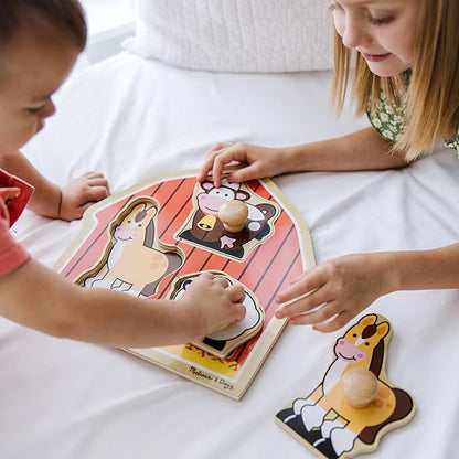 Melissa & Doug Barnyard Animals Jumbo Knob Puzzle, Wooden Peg Puzzle for Toddlers, Educational Toy for Shape Recognition and Fine Motor Skills, Ages 1+