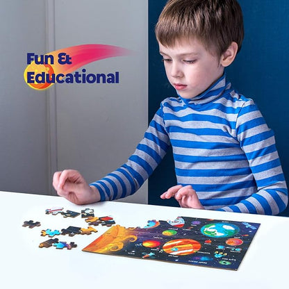 SYNARRY 100 Piece Puzzles for Kids, Space Puzzle for Kids Ages 4-8 Solar System Puzzle for Kids 3-5, 100 Pieces Puzzles for 3 4 5 6 7 8 Year Olds Boys Girls Childrens, Fun Planet Puzzle with Names