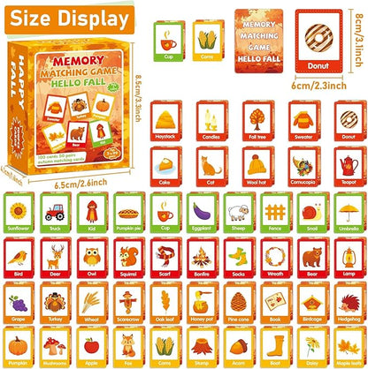 gisgfim 50 Pairs Thanksgiving Memory Matching Game Happy Fall Concentration Memory Games for Kids Educational Ages 3-8 A Fun & Fast Autumn Theme Memory Matching Games