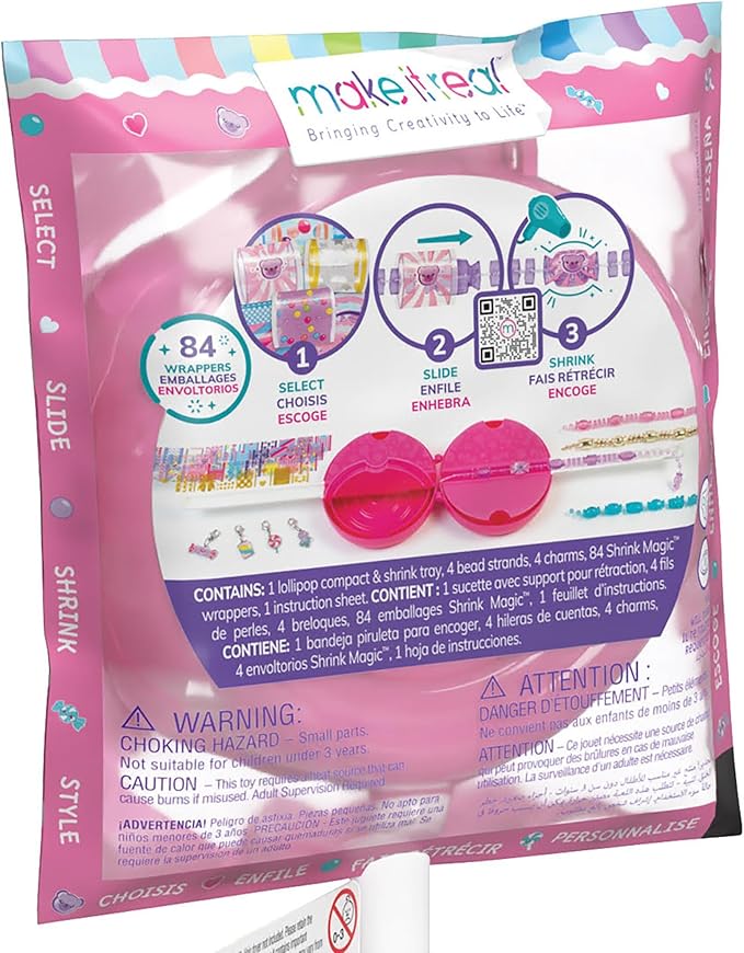 Make It Real Shrink Magic Lollipop Bracelet Kits - 2-Pack DIY Jewelry Sets for Girls - Create & Style with Heat-Shrinking Candy Designs - Reusable & Restylable - Great Gift for Creative Kids Ages 8