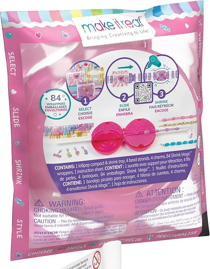 Make It Real Shrink Magic Lollipop Bracelet Kits - 2-Pack DIY Jewelry Sets for Girls - Create & Style with Heat-Shrinking Candy Designs - Reusable & Restylable - Great Gift for Creative Kids Ages 8