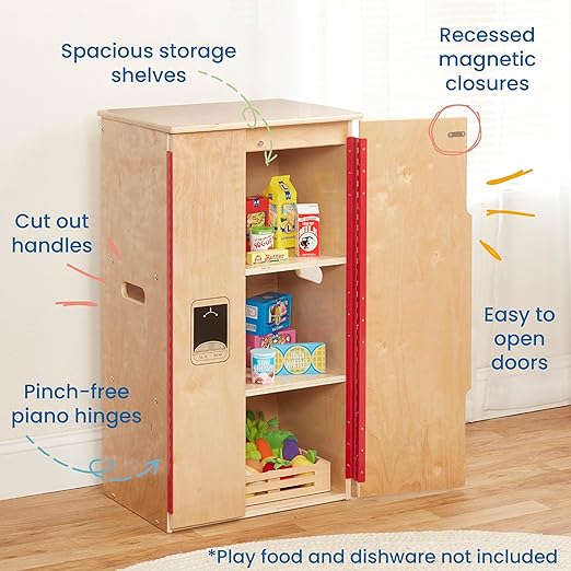 ECR4Kids Play Kitchen Refrigerator, Wooden Playset, Natural