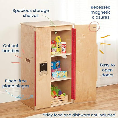 ECR4Kids Play Kitchen Refrigerator, Wooden Playset, Natural