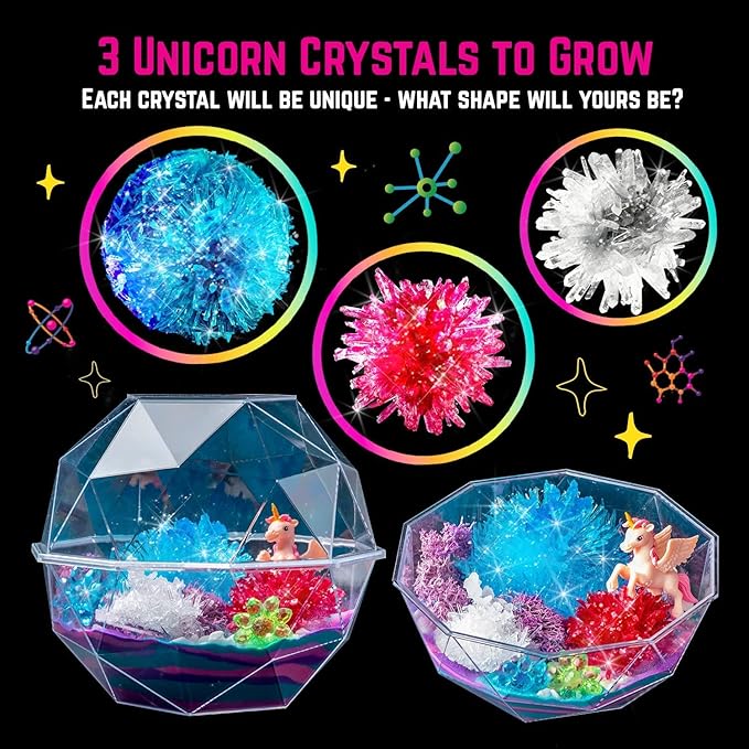 Original Stationery Crystal Growing Kit - Unicorn Terrarium, 6.3 x 5.8 in, Multicolor - STEM Science & Craft Kits for Kids Ages 7-12 - Grow Your Own Crystal Garden with Magic Rocks & Flower Charms