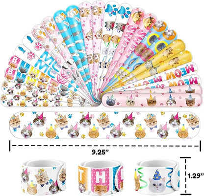 48PCS Cat Party Favors - 24PCS Tattoos & 24PCS Slap Bracelets - Kitty-Themed Birthday Supplies, Cute Decorations, Classroom Prizes, Gifts for Boys & Girls