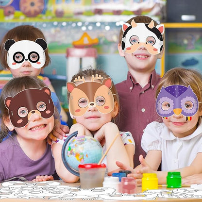 Lonfliness 36 Set Animal Coloring Mask Jungle Animal Paper Art Craft Kid Color Your Own Panda Blank DIY Mask Masquerade Birthday Party Dress-Up Decoration Favor School Classroom Activity Game Supplies