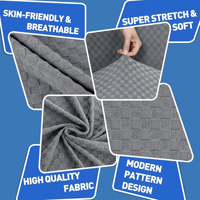 MAXIJIN 4 Piece Jacquard Extra Large Couch Covers for 3 Cushion Couch Super Stretch Non Slip Couch Cover for Dogs Pet Friendly Sofa Slipcover Furniture Protector (Oversized Sofa, Light Gray)