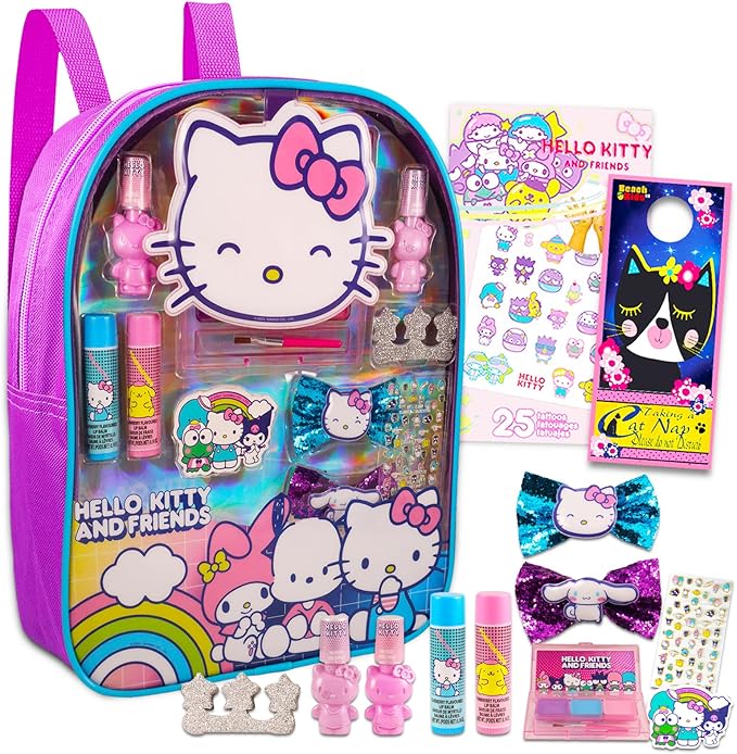 Hello Kitty Cosmetic Set for Girls - Hello Kitty Dress Up Party Supplies Bundle with Hello Kitty Makeup, Shoulder Bag, Tattoos and More | Hello Kitty Pretend Play