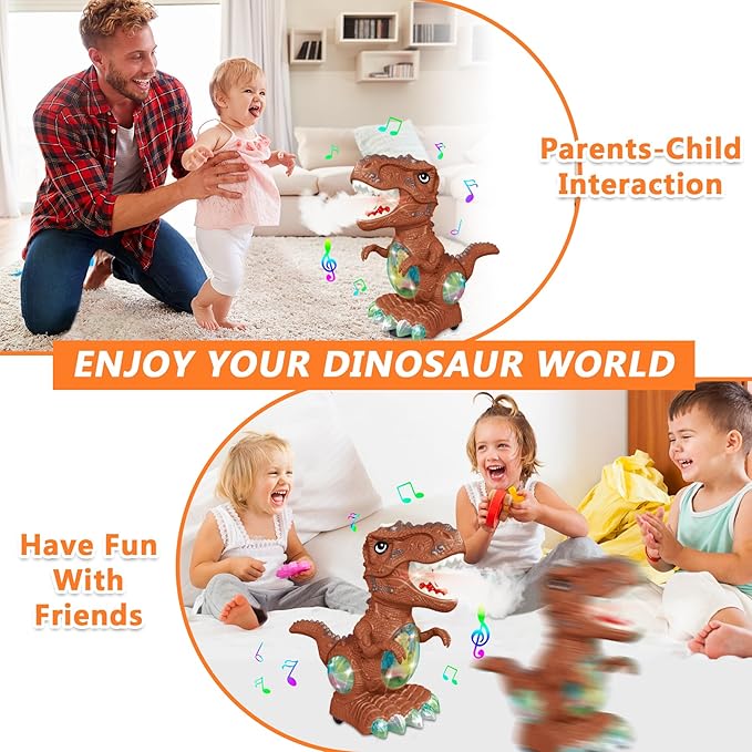 Dinosaur Toys for Kids 3-4 Year Old Boy,Roar Music and Lights Toddler Toy for Boys Girls,Moving Dino Baby Toy with Mist Spray & 1 Wheel,Electric Dinosaur Toy for Kids 3-5 Christmas Birthday Gifts