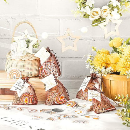 130 Pcs Rainbow Party Favors Including 20 Bohemia Bracelet 20 Rainbow Keychains 50 Rainbow Stickers 20 Organza Bags 20 Thank You Tags for Rainbow Baby Shower Party Decorations