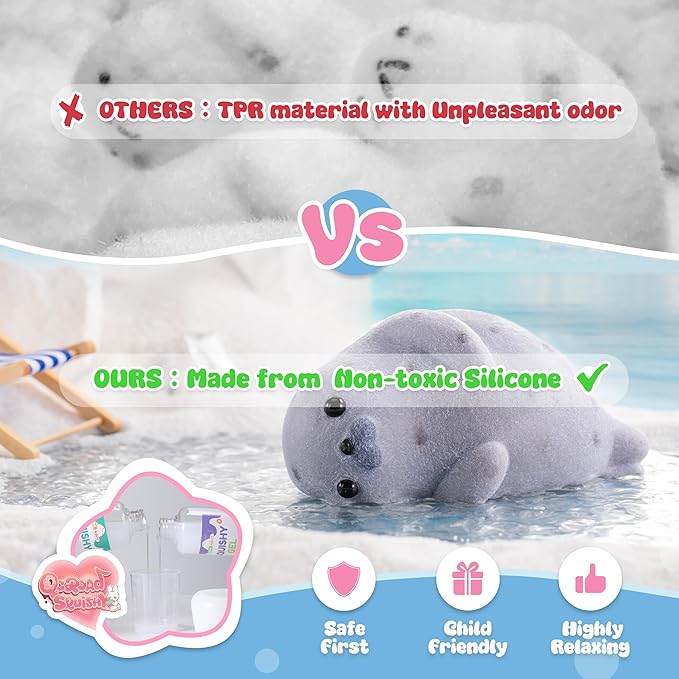 Handmade Taba Seal Squishy Stress Relief Toys - Ultra Soft Silicone Squeeze Toys for Kids & Adults, Reusable Non-Violent Squishy Toys for Stress Relief & Relaxation