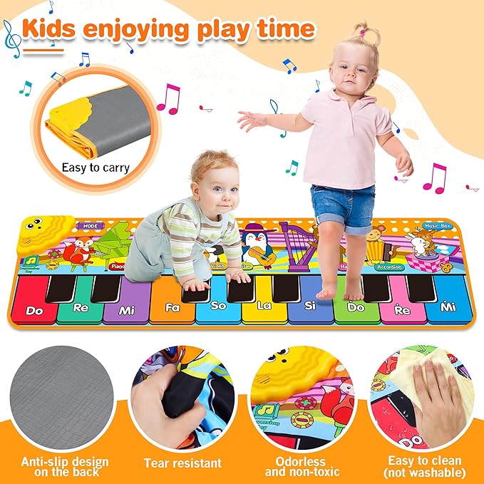Kids Musical Piano Mats with 25 Music Sounds, Musical Toys Baby Floor Piano Keyboard Mat Carpet Animal Blanket Touch Playmat Early Education Toys for 1 2 3 4 5 6+ Years Old Girls Boys Toddlers