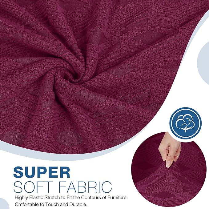 TAOCOCO Recliner Sofa Covers Stretch Reclining Couch Cover, Jacquard Recliner Couch Cover for 3 Seat Furniture Protector Sofa Slipcovers with Elastic Bottom for Kids, Pets (Burgundy)