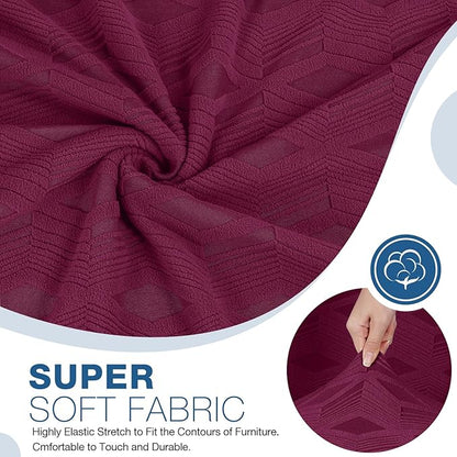 TAOCOCO Recliner Sofa Covers Stretch Reclining Couch Cover, Jacquard Recliner Couch Cover for 3 Seat Furniture Protector Sofa Slipcovers with Elastic Bottom for Kids, Pets (Burgundy)