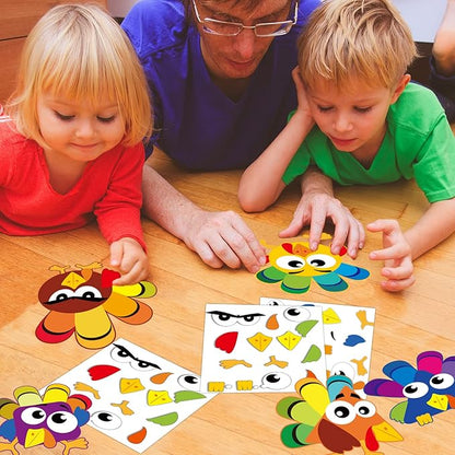 chiazllta 30Pcs Thanksgiving Craft Kits DIY Turkey Craft for Kindergarten Kids, Fall Art Craft Make Your Own Turkey Card Sticker Set for Home Class Game Activities Preschoolers