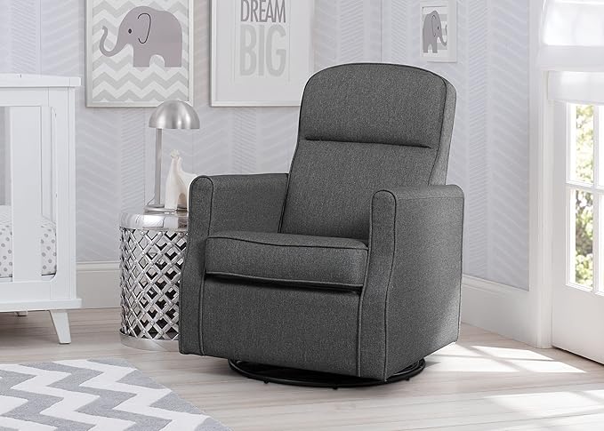 Delta Children Blair Slim Nursery Glider Swivel Rocker Chair, Charcoal