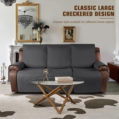 KinCam Waterproof Recliner Sofa Cover, Non-Slip Reclining Couch Covers for 3 Seat, Recliner Couch Cover Furniture Protector with Elastic Straps for Pets, Kids, Charcoal Gray