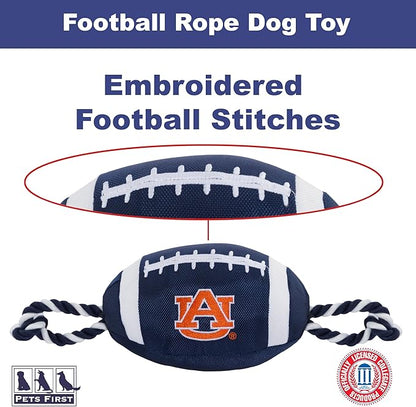 Pets First NCAA Auburn Tigers Football Dog Toy, Tough Quality Nylon Materials, Strong Pull Ropes, Inner Squeaker, Collegiate Team Color