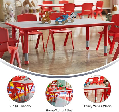 Flash Furniture Wren 23.625''W x 47.25''L Rectangular Red Plastic Height Adjustable Activity Table with Grey Top
