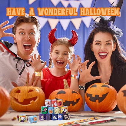 Halloween Bracelets for Kids, 72 PCS Halloween Slap Bracelets Bulk, Halloween Party Favors Toys for Kids, 12 Different Design Bracelets Bulk for Party Favors and Supplies, Halloween Treat Bags Gifts