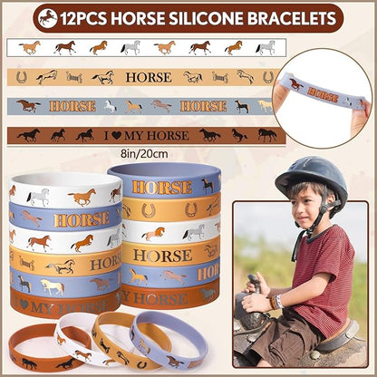 110 Horse Party Favors Western Cowboy Birthday Supplies Straw Bubble Silicone Bracelet Sticker Tattoo Toy Gift Boy Kid Goodie Bag Stuffer Rodeo Animal Horse Themed Party Favors