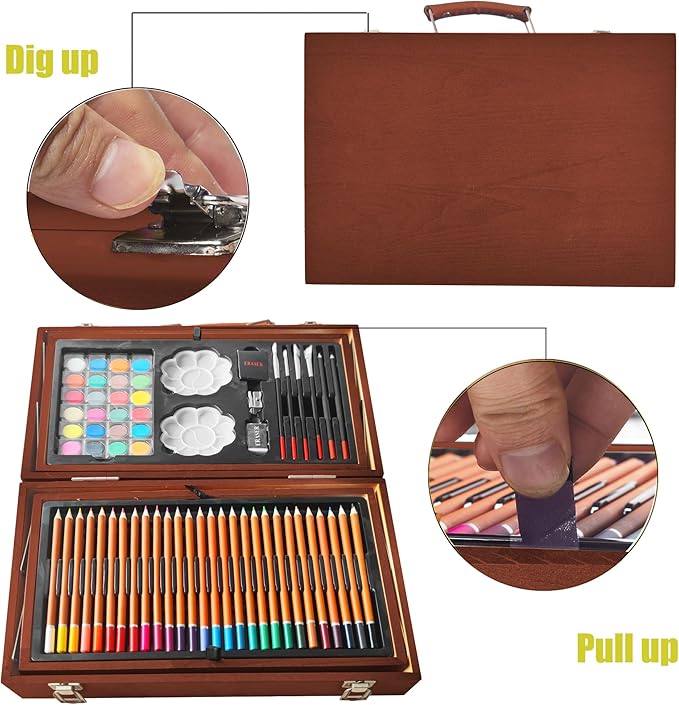 KINSPORY Art Supplies, 139 Pack Painting Drawing Art Kit with 2 Sketch Pads, Deluxe Double Layers Art Set Crafts, Colored Pencils, Oil Pastels, Watercolor Paints, Gift for Artists Kids (Brown)