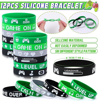 110Pcs Video Game Party Favors Birthday Supplies for Boys, Bag Invitation Card Silicone Bracelet Keychain Luminous Tattoo Stickers Kids Gifts Game On Goodie Bag Stuffers Gaming Gamer Party Favors