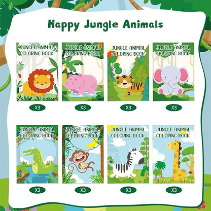 Honoson 24 Pcs Kids Coloring Books Animals Truck Coloring Books Bulk Jungle Animals Party Favors Mini DIY Art Drawing Pages for Birthday Gifts Classroom Jungle Party Supplies(Cartoon Style)